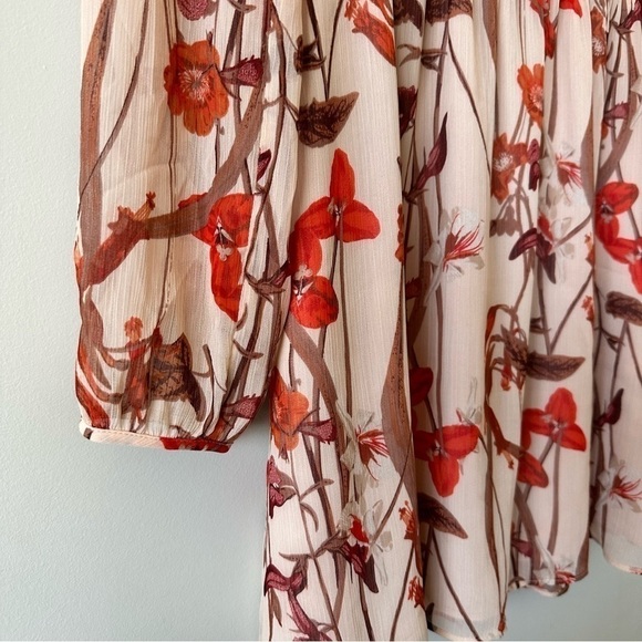 ARITZIA-“LITTLE Moon” Saffron Floral Semi Sheer Long Sleeve Mini Dress (Size: M) - Picture 9 of 14